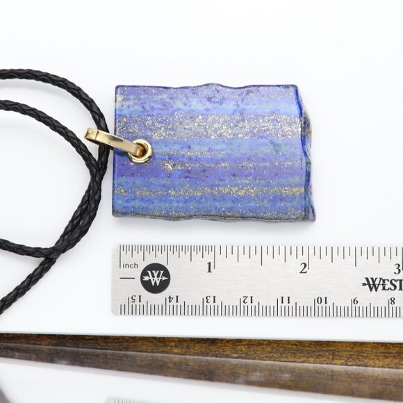 Lapis Lazuli Necklace Natural Stone Pendant 14K Yellow Gold Silver & Leather - Picture 11 of 11